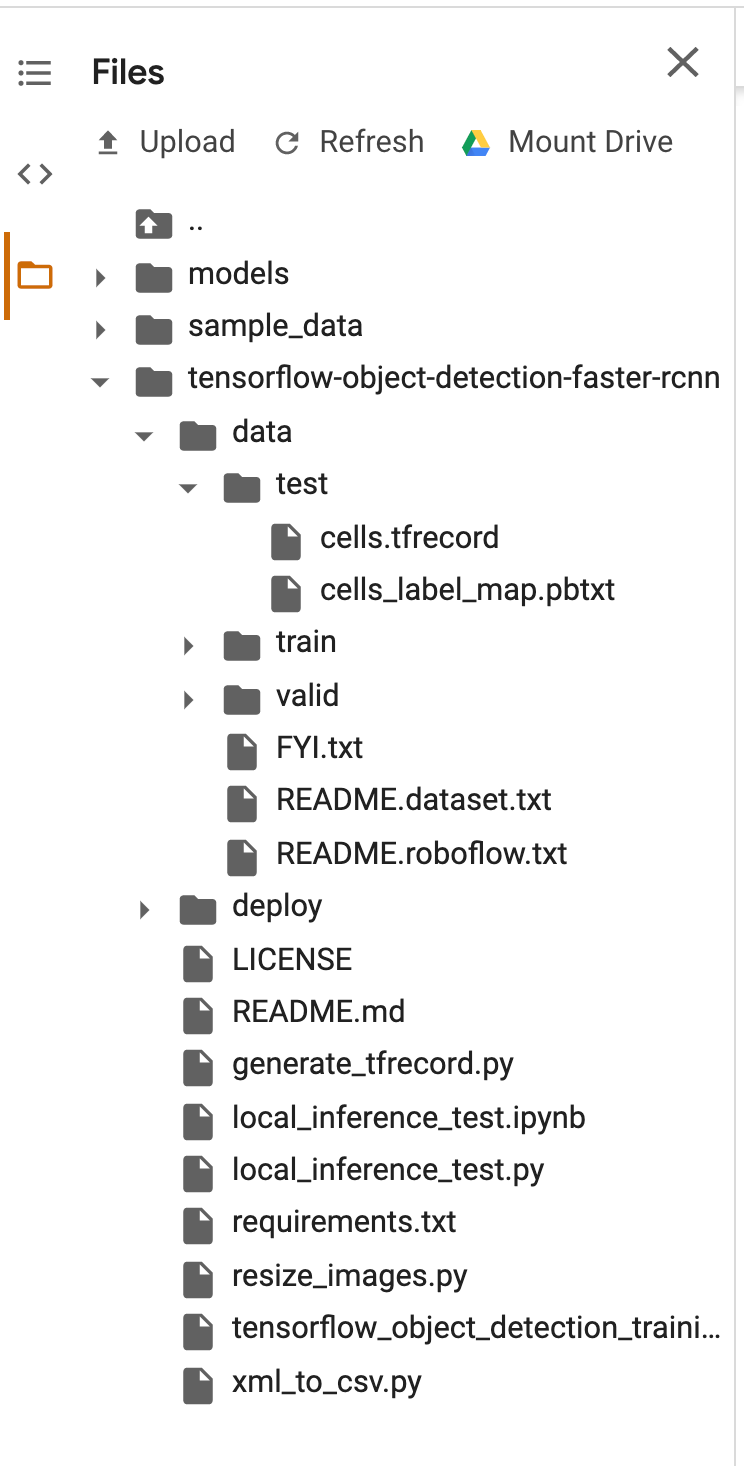 Google Colab screenshot: file list.