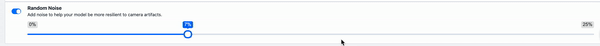Roboflow screenshot: adjusting a slider controlling the amount of random noise.