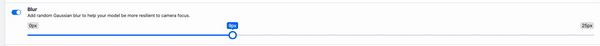 Roboflow screenshot: adjusting the amount of blur in an image with a slider.