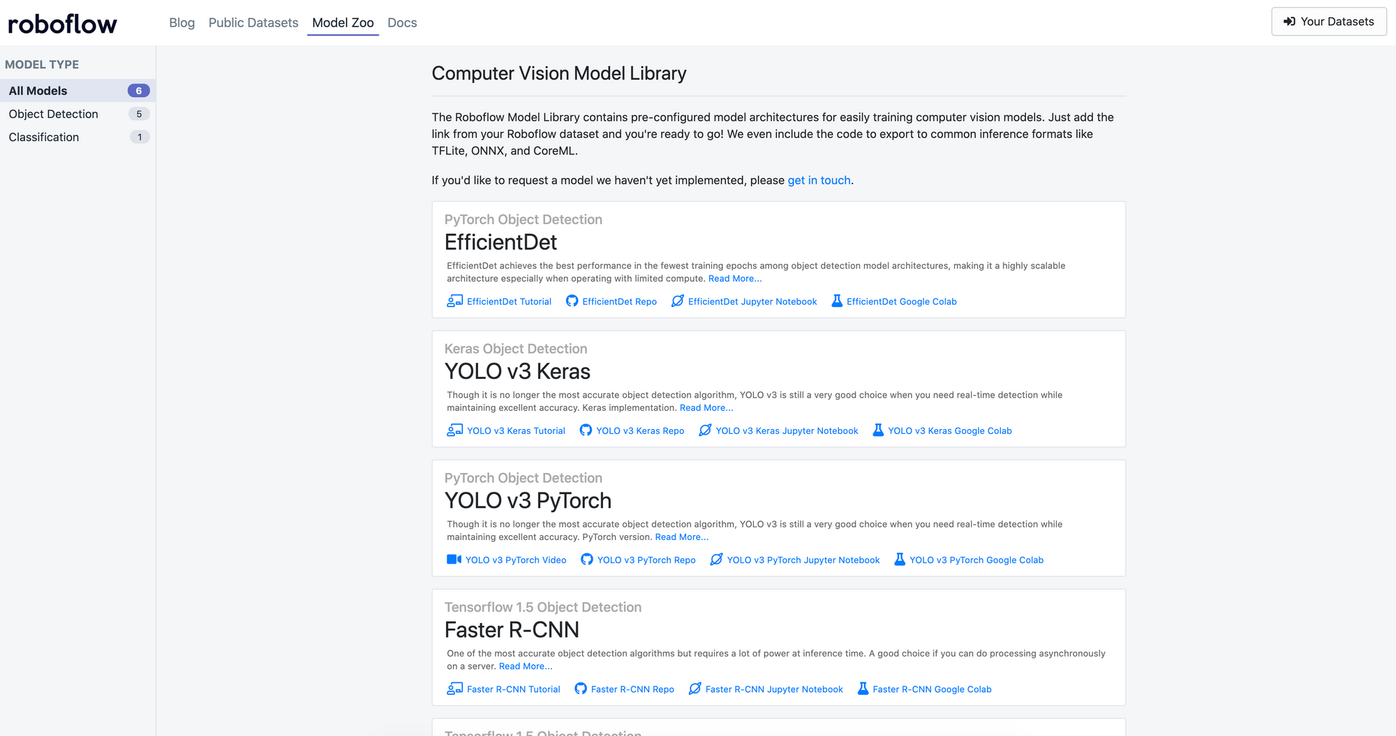 Roboflow Screenshot: Computer Vision Model Library