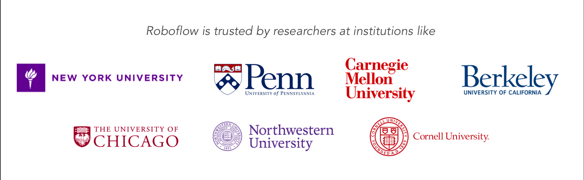 University Logos (NYU, UPenn, Carnegie Mellon, Berkeley, UChicago, Northwestern, Cornell)