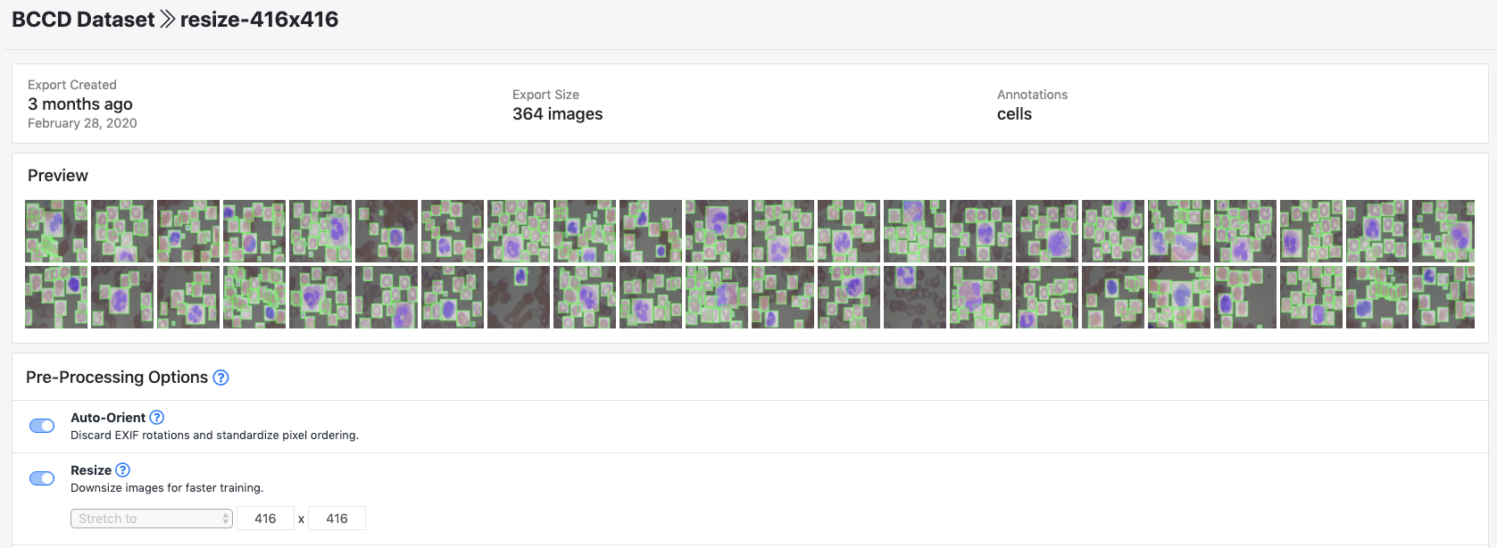 Roboflow Screenshot: BCCD Preprocessing Options