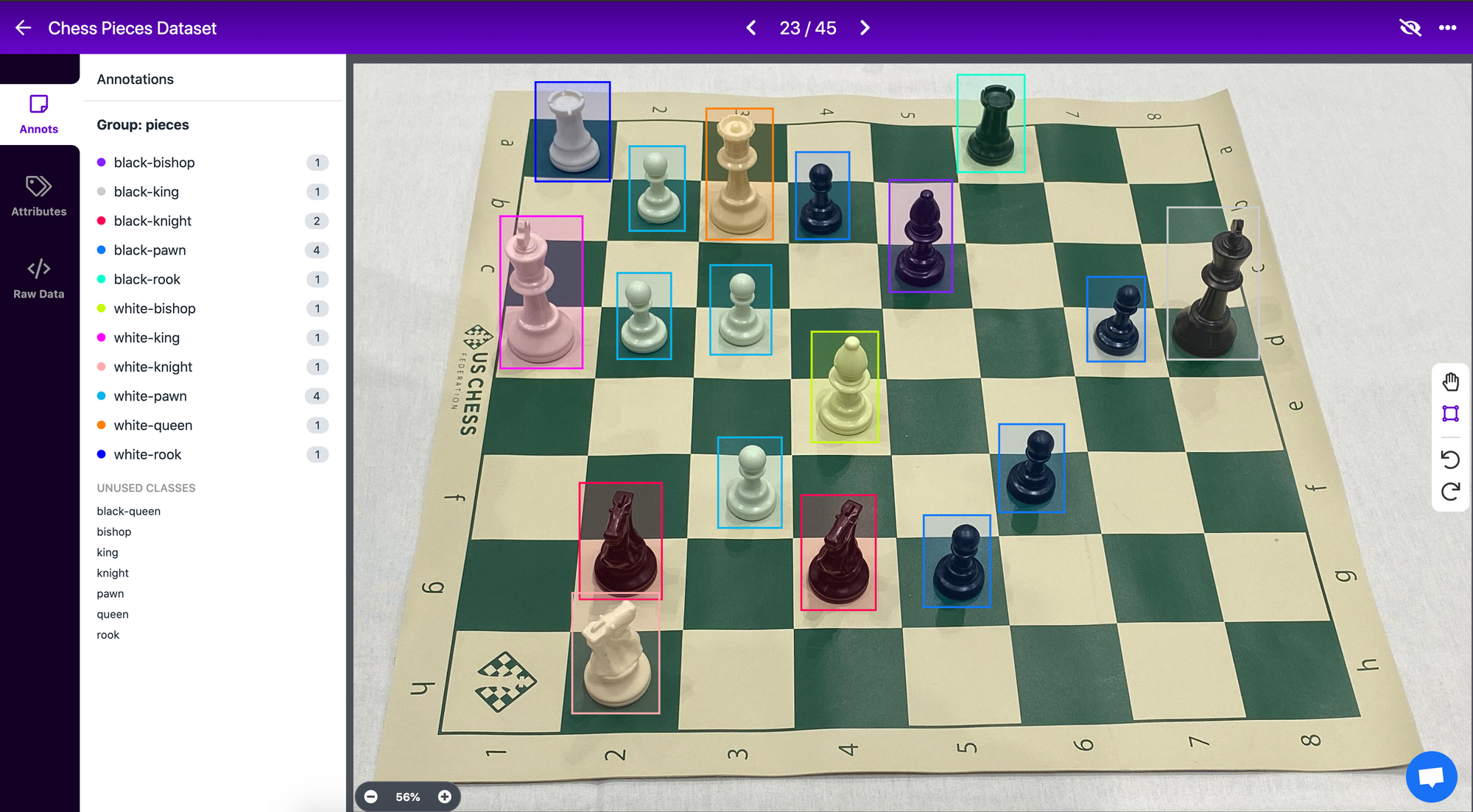 Chess dataset labeled for object detection.