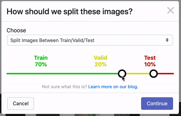 Adjusting train, validation, test, split in Roboflow.