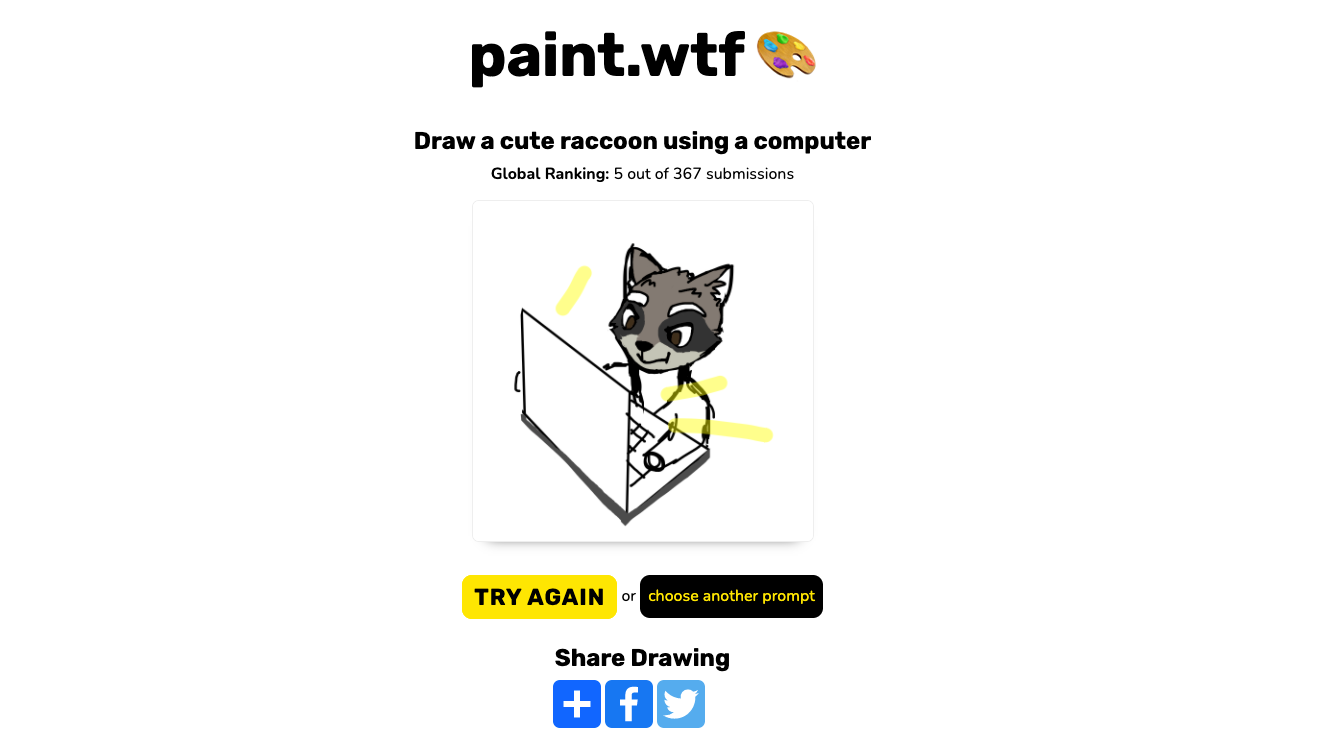 A submission on paint.wtf of a raccoon using a computer.