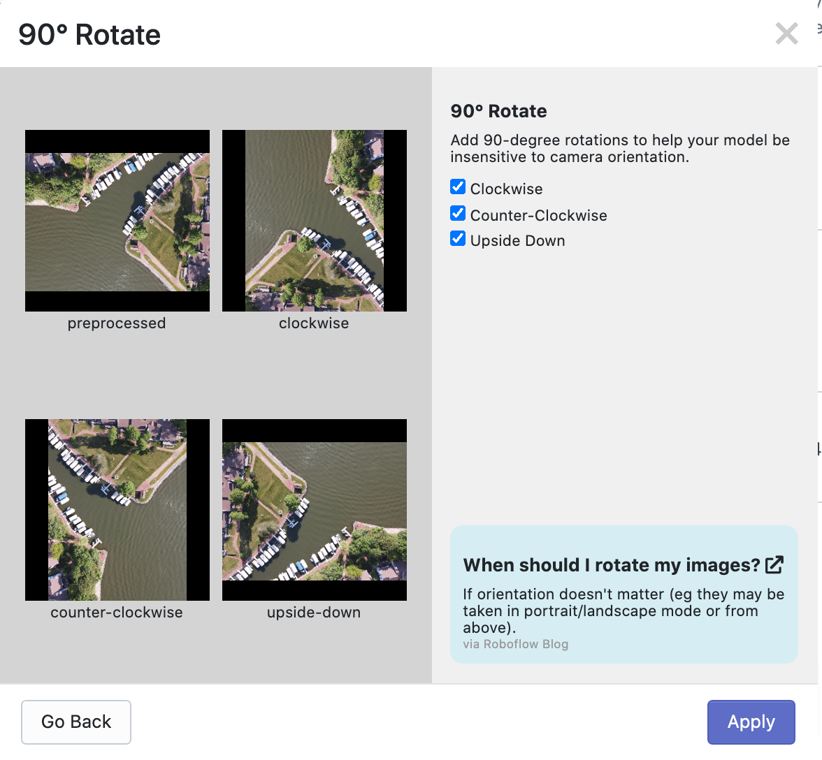 Random 90-degree rotation randomly rotates an image 90 degrees clockwise or counter clockwise (even upside down).