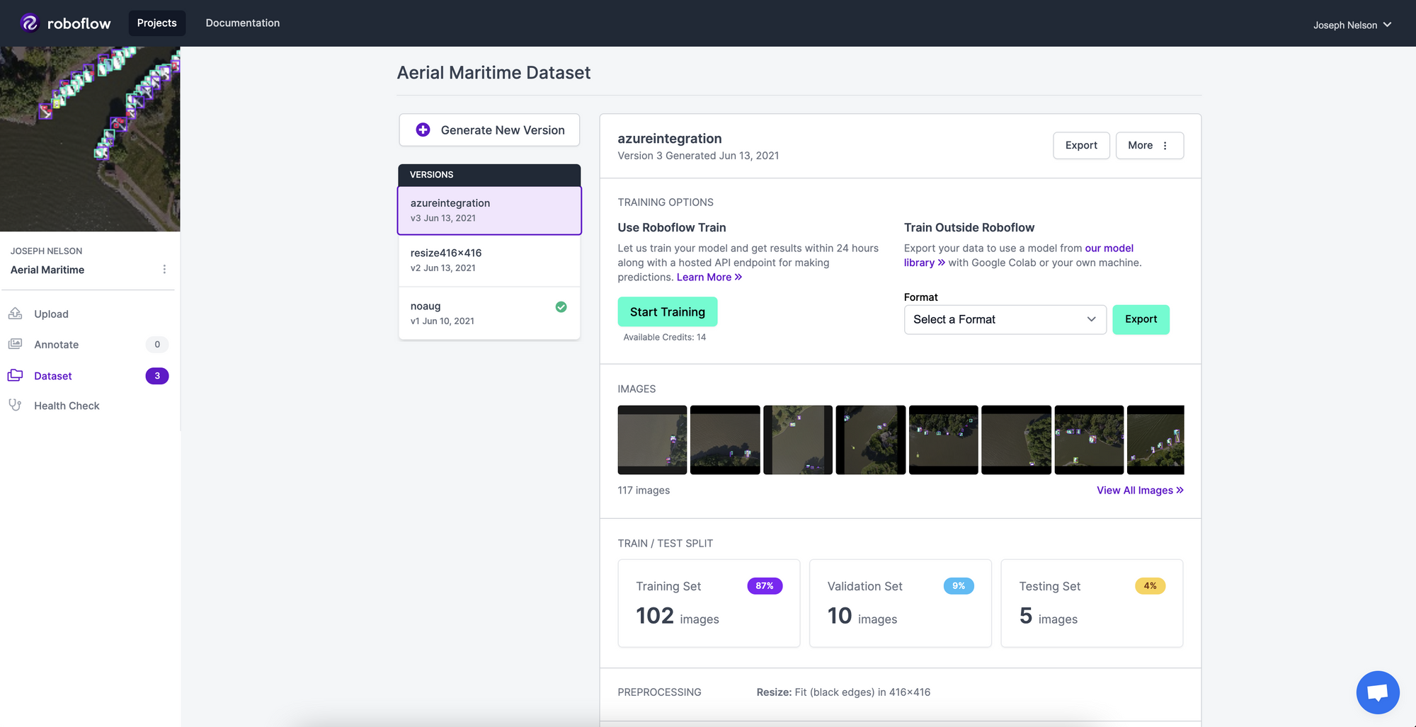 A generated dataset version in Roboflow