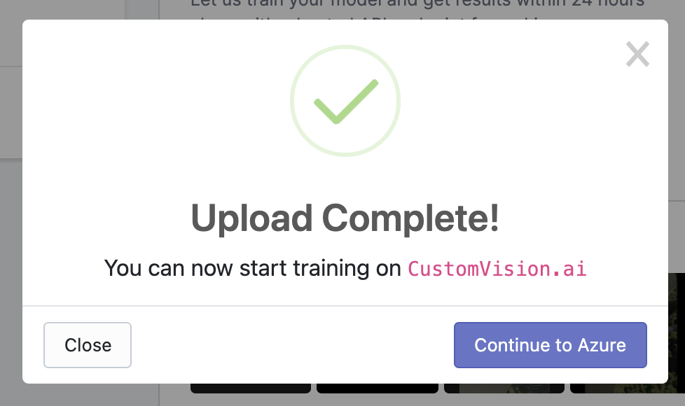 Continue to Azure Custom Vision