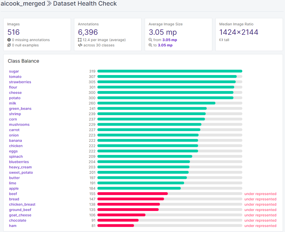 A look at the Dataset Health Check metrics for our dataset