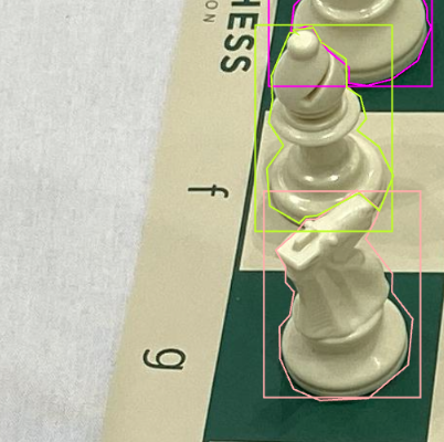 Labeling chess pieces with bounding boxes and polygons on an object detection dataset