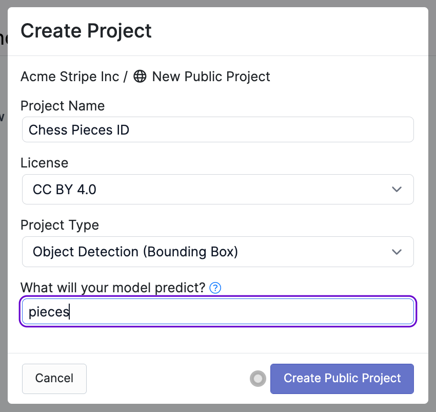 Creating a custom Chess Project in Roboflow.