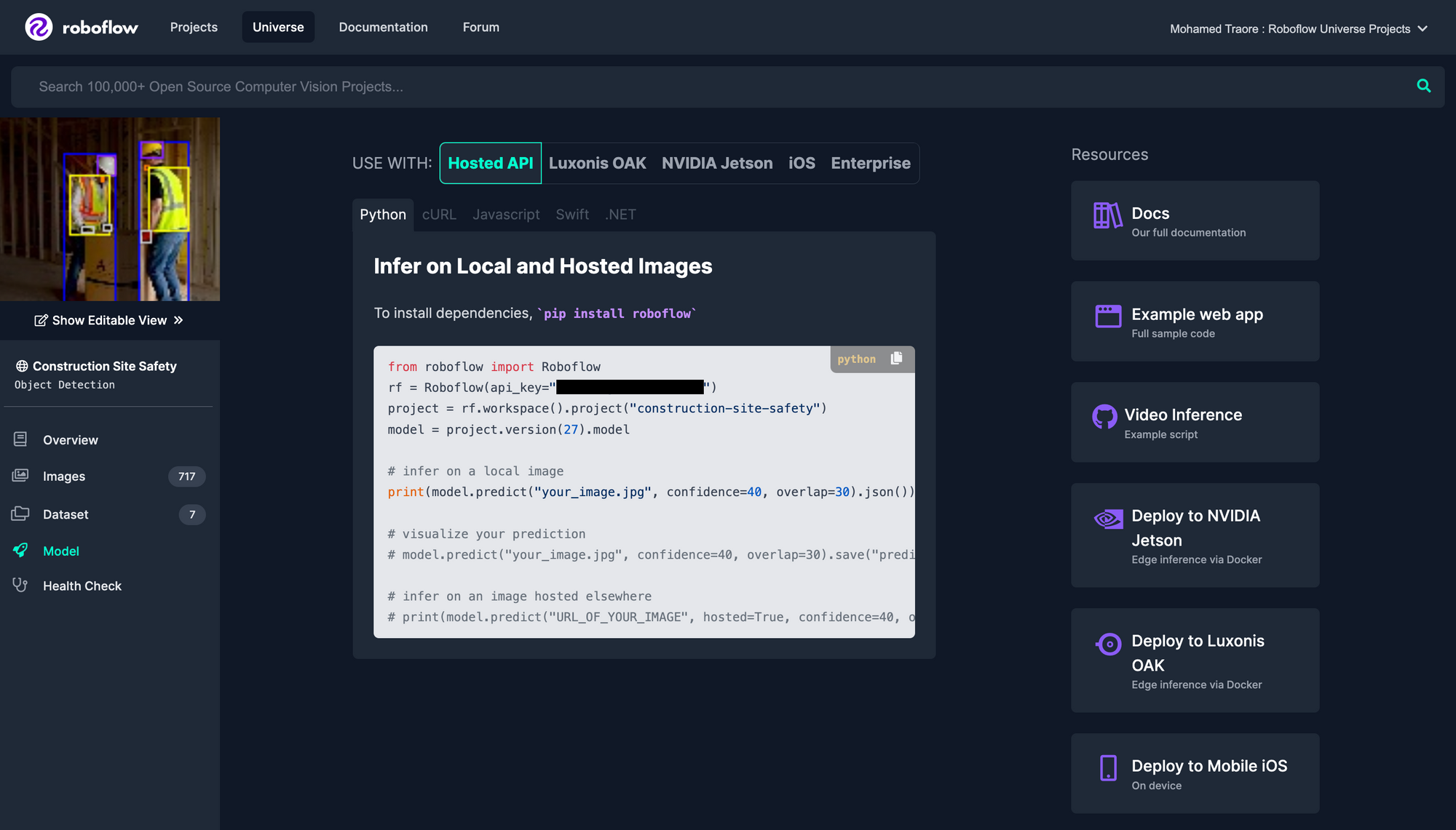 Model Tab on Roboflow Universe for Deploying YOLOv8 Models