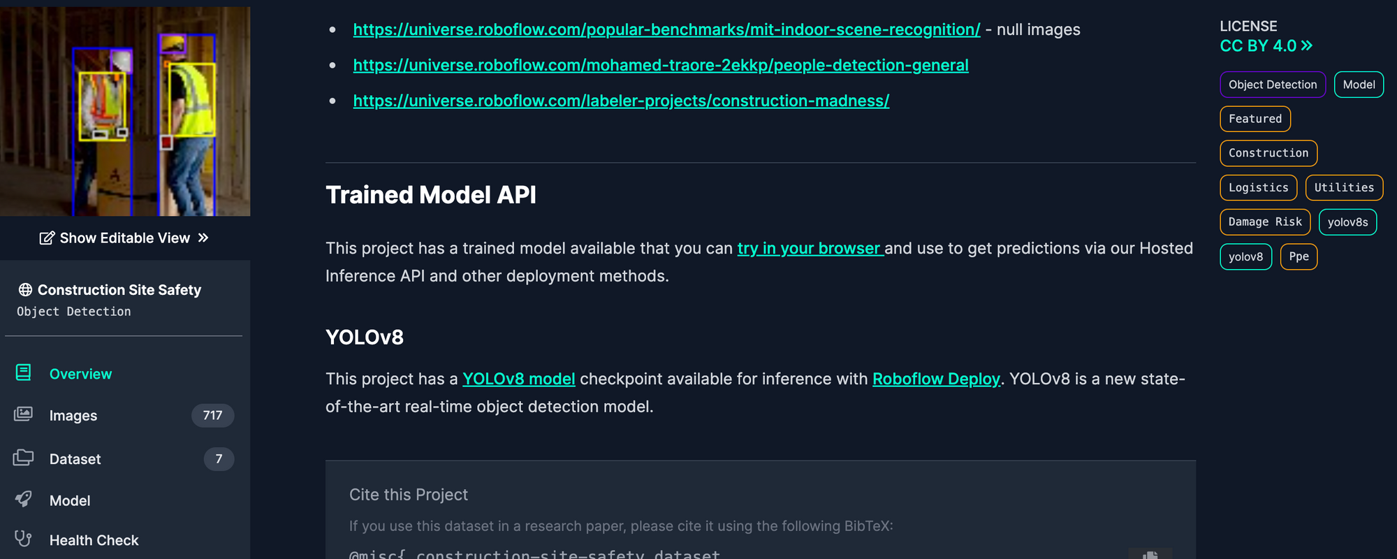 Construction Site Safety Dataset and Trained YOLOv8 Model