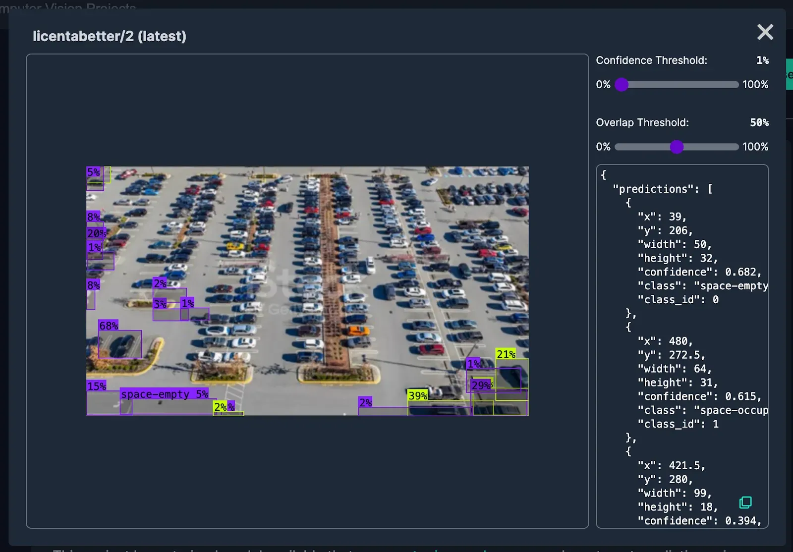 A screenshot of a test inference on a Roboflow Universe model