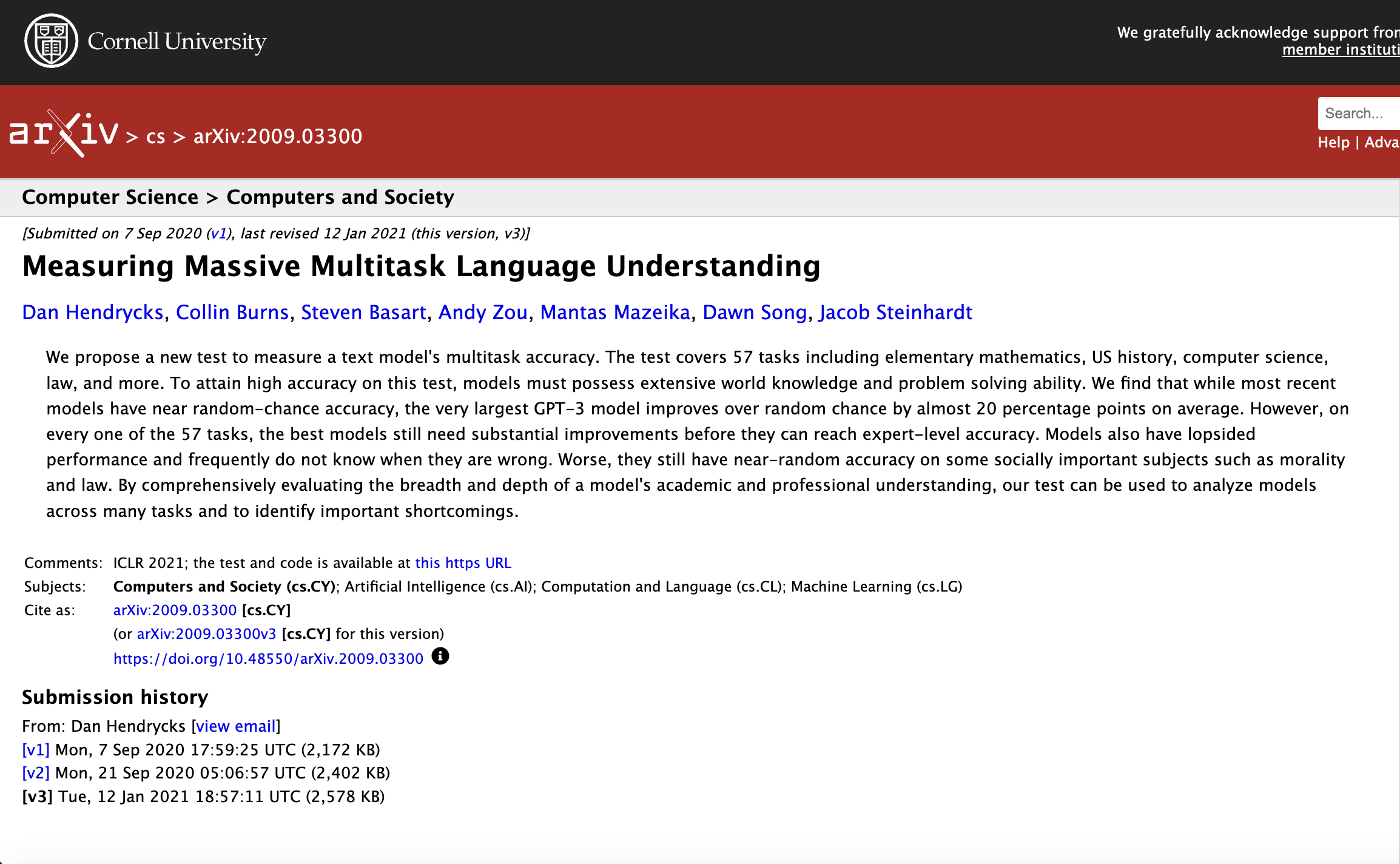 Massive Multitask Language Understanding